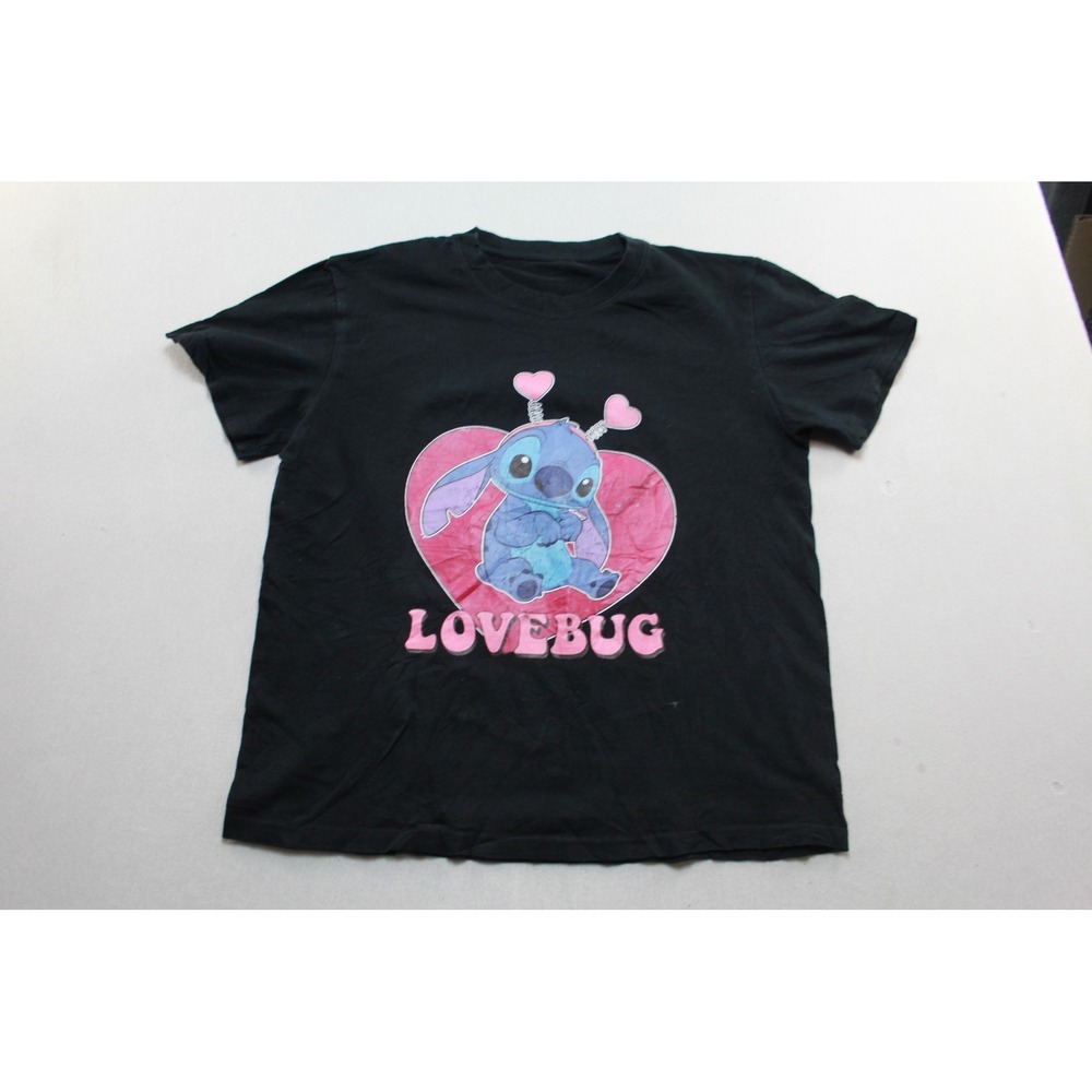 Disney Stitch T-Shirt Women Large Black Good Lovebug Graphic Heart Tee